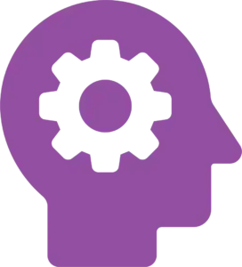 clean icon of a gear inside head